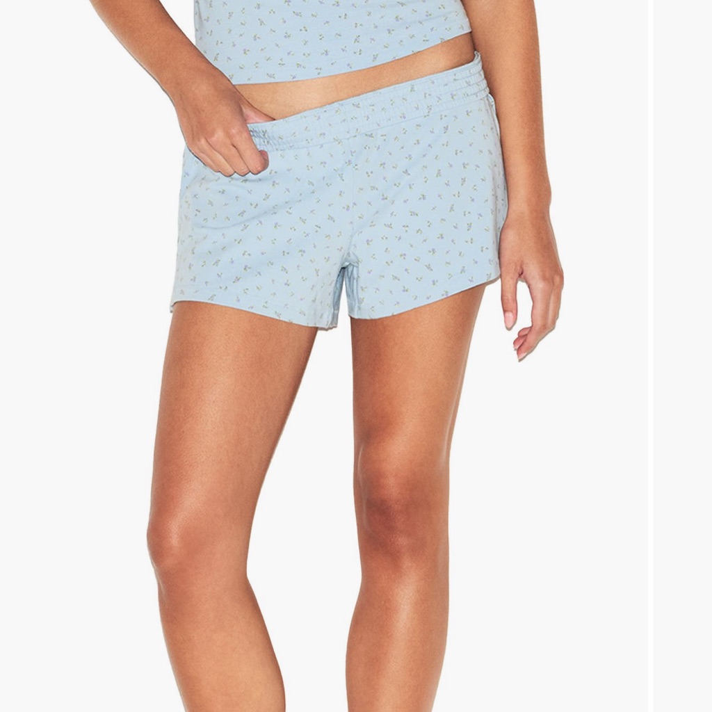 Skims Foldover Cotton Blend Jersey Shorts Chalk Blue Micro Floral Print Nwt Rare